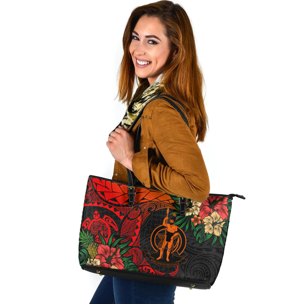 Vanuatu Leather Tote Bag Polynesian Turtle Tropical