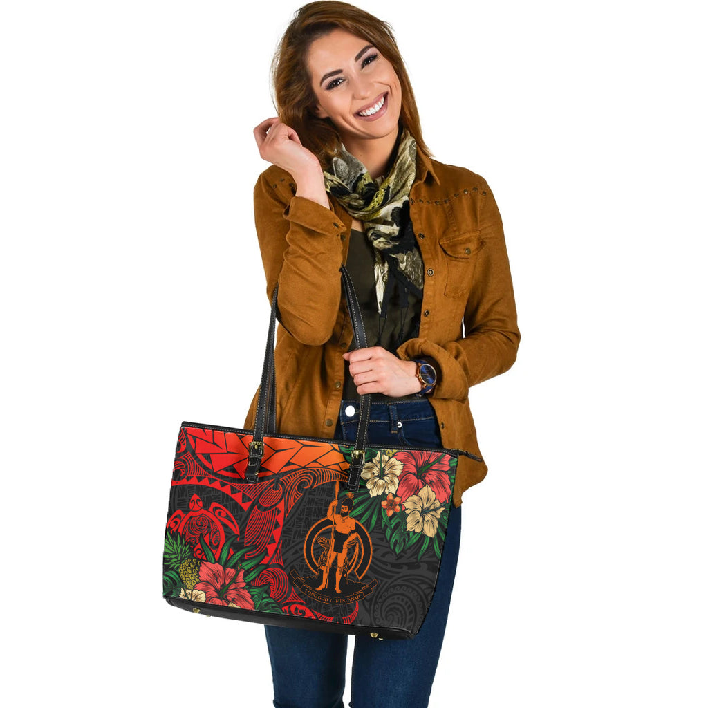 Vanuatu Leather Tote Bag Polynesian Turtle Tropical