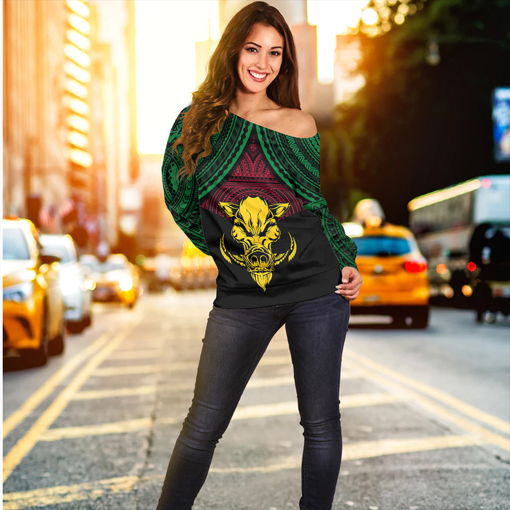 Vanuatu Off Shoulder Sweatshirt Coat Of Arms Tribal