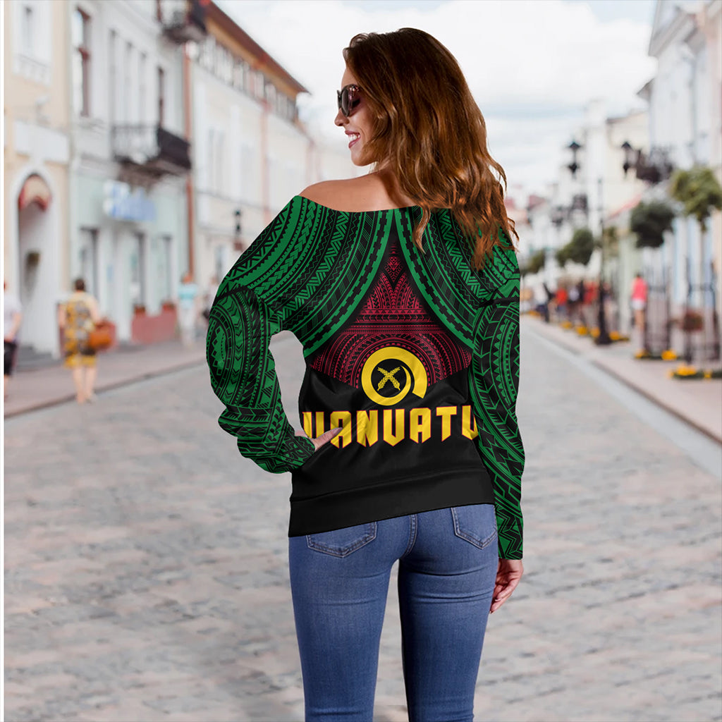 Vanuatu Off Shoulder Sweatshirt Coat Of Arms Tribal