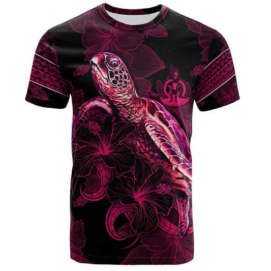 Vanuatu T-Shirt Sea Turtle With Blooming Hibiscus Flowers Tribal Maroon