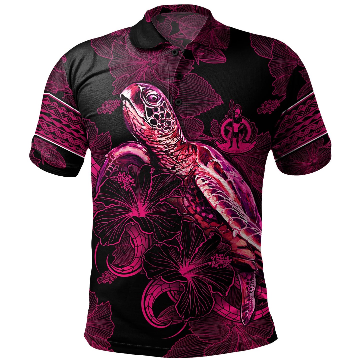 Vanuatu Polo Shirt Sea Turtle With Blooming Hibiscus Flowers Tribal Maroon