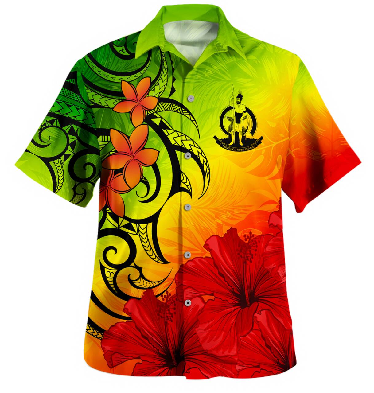 Fiji Hawaiian Shirt Tribal Polynesia Tropical Hibiscus Flower