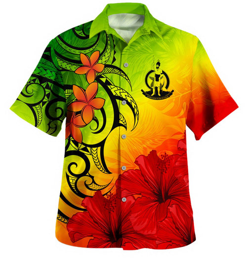 Fiji Hawaiian Shirt Tribal Polynesia Tropical Hibiscus Flower