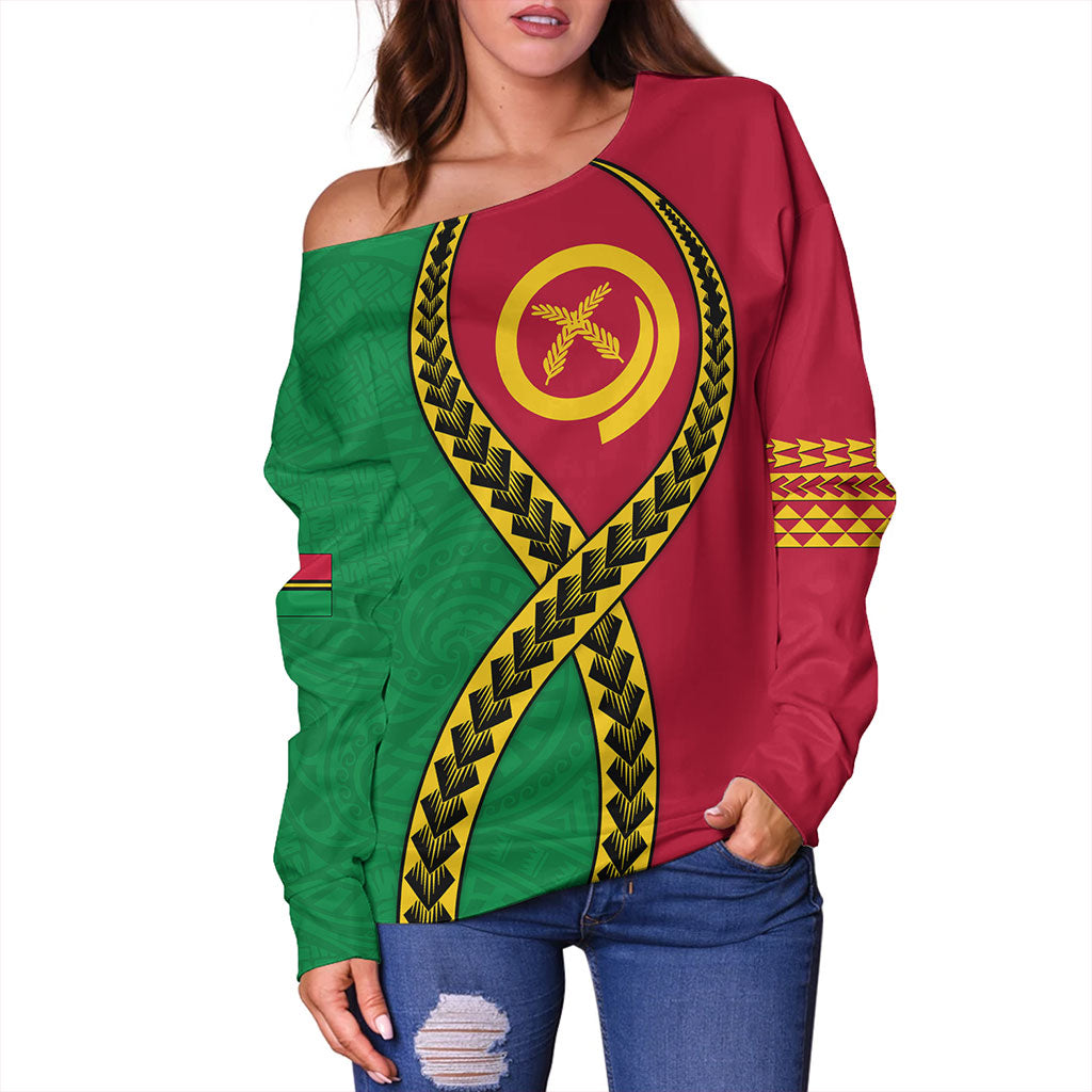 Vanuatu Off Shoulder Sweatshirt Tribal Polynesian In My Heart