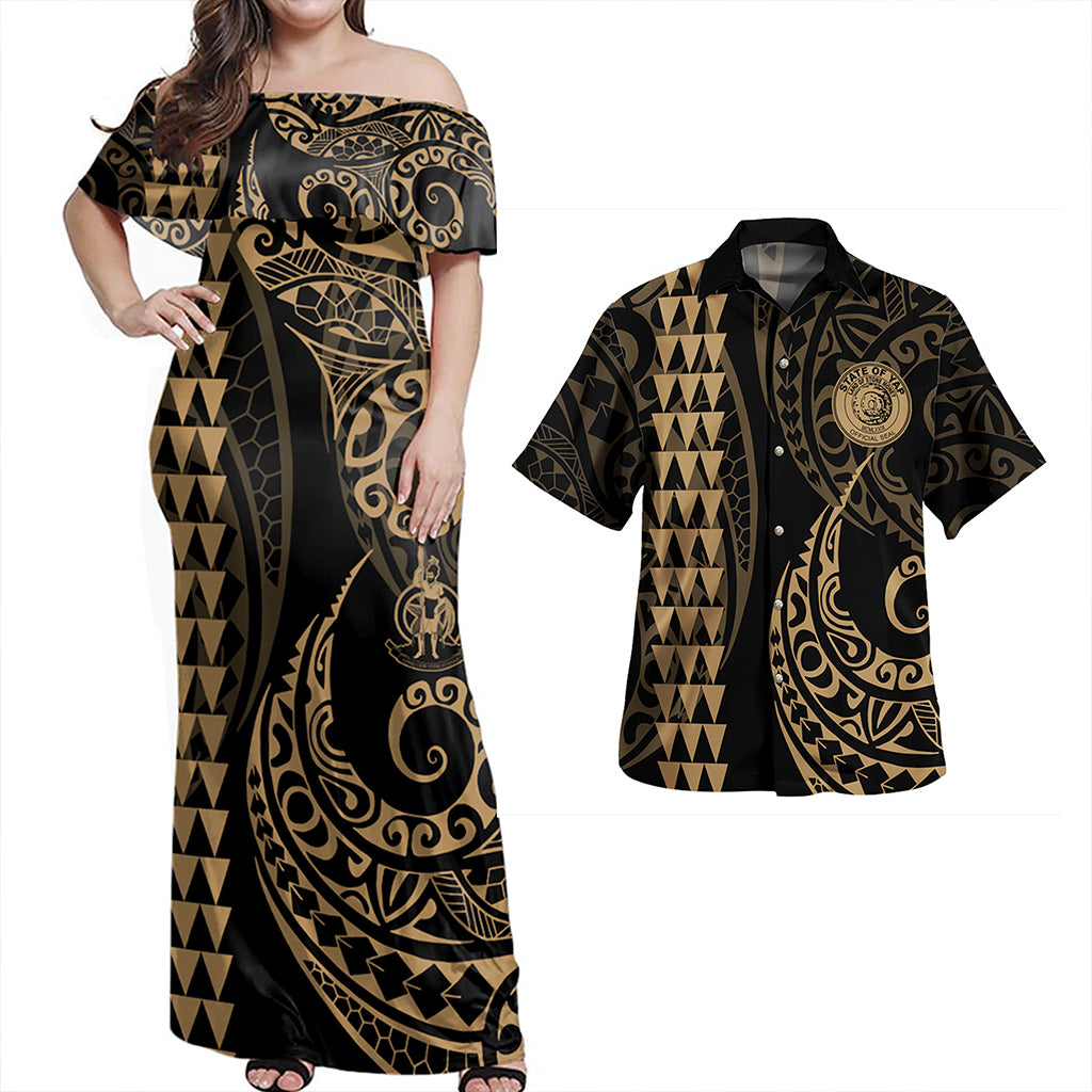 Vanuatu Combo Dress And Shirt Coat Of Arms Kakau Style Gold
