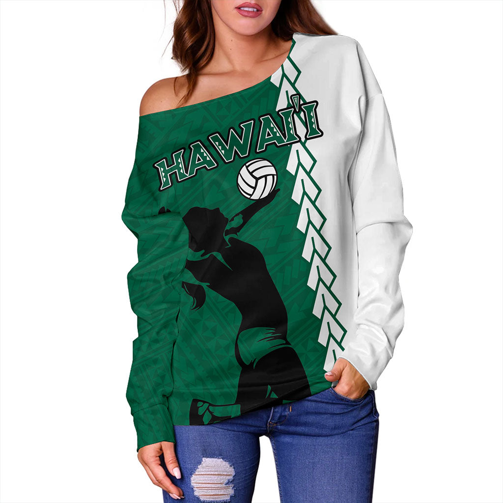 Hawaii Off Shoulder Sweatshirt Custom Women Volleyball Polynesia Tattoo