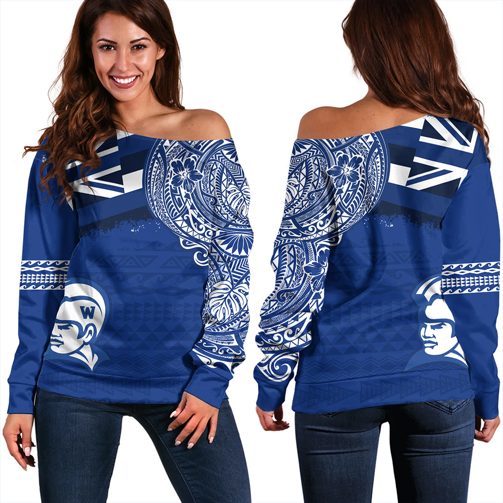 Hawaii Off Shoulder Sweatshirt Waimea High School With Crest Style
