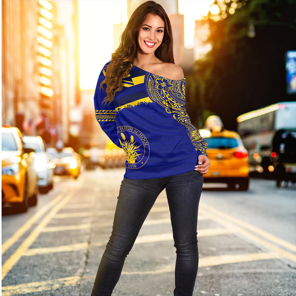Hawaii Off Shoulder Sweatshirt Waipahu High School With Crest Style