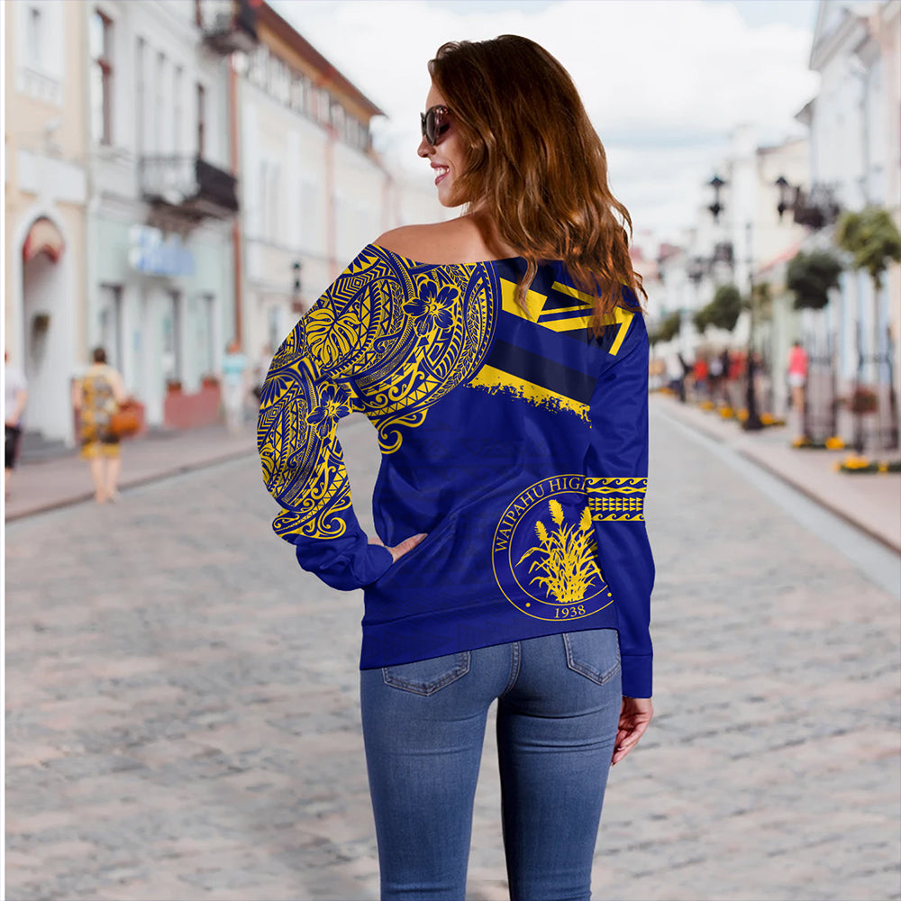 Hawaii Off Shoulder Sweatshirt Waipahu High School With Crest Style