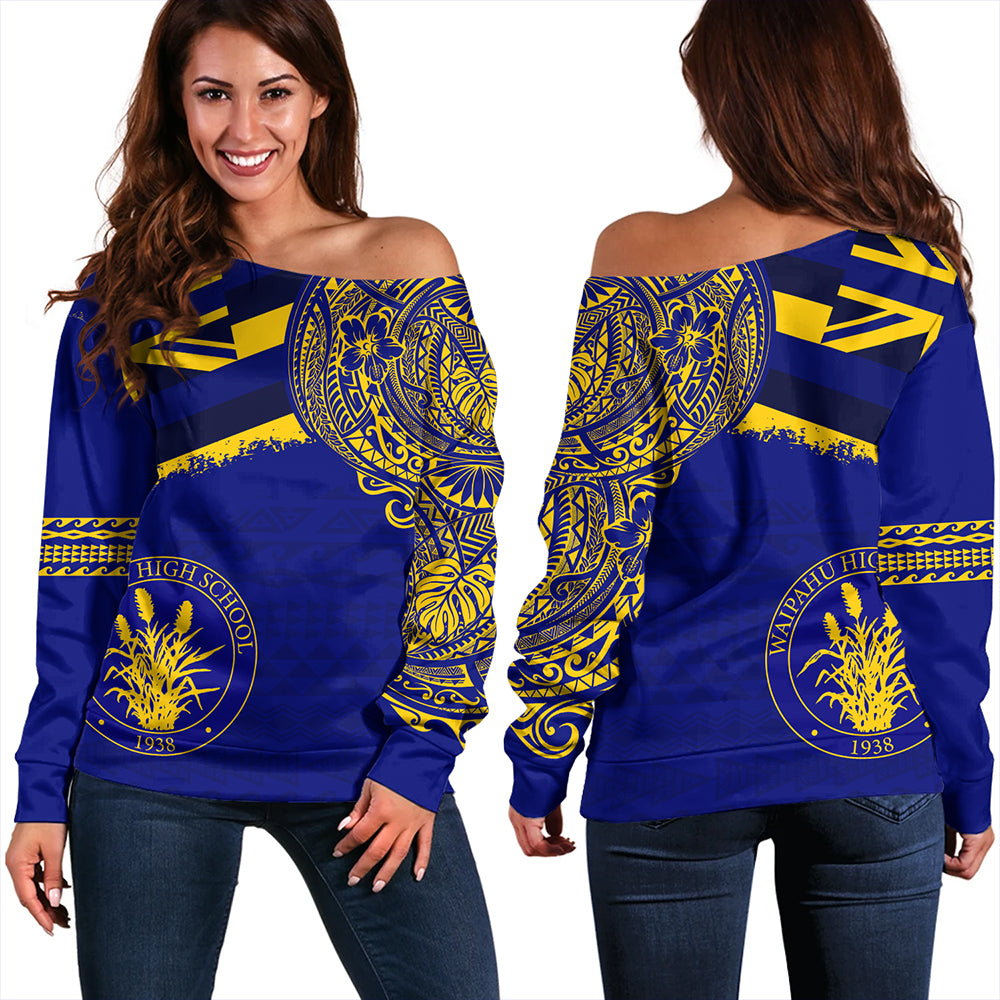 Hawaii Off Shoulder Sweatshirt Waipahu High School With Crest Style