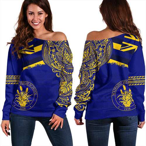 Hawaii Off Shoulder Sweatshirt Waipahu High School With Crest Style