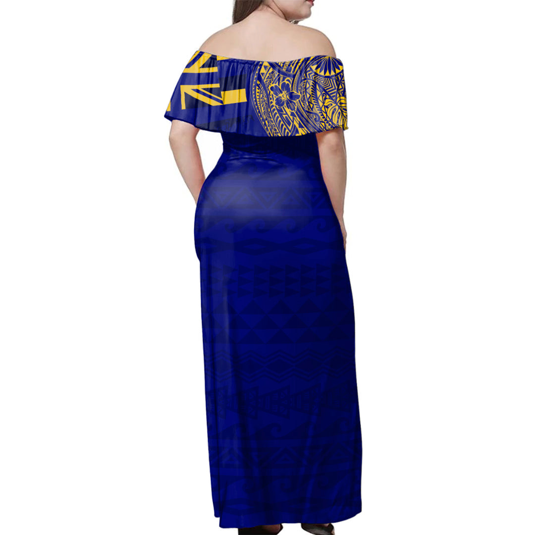 Hawaii Woman Off Shoulder Long Dress Waipahu High School With Crest Style