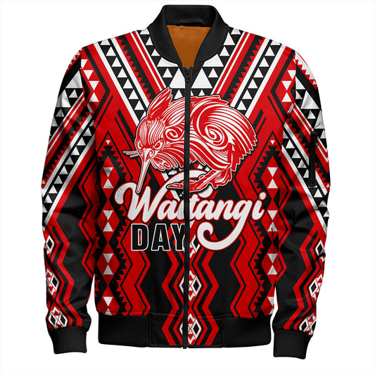 New Zealand Bomber Jacket Waitangi Day Kiwi Bird Pattern Fabric