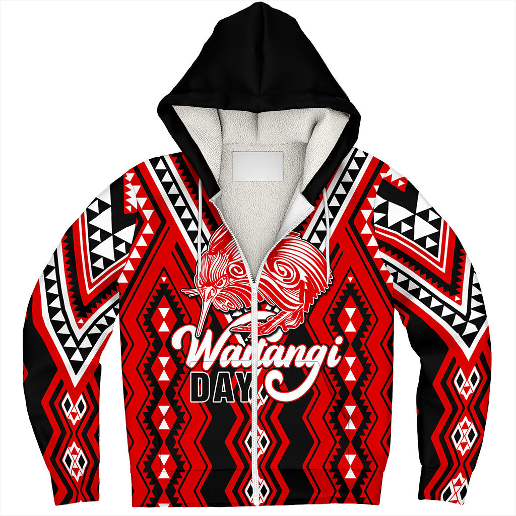 New Zealand Sherpa Hoodie Waitangi Day Kiwi Bird Pattern Fabric
