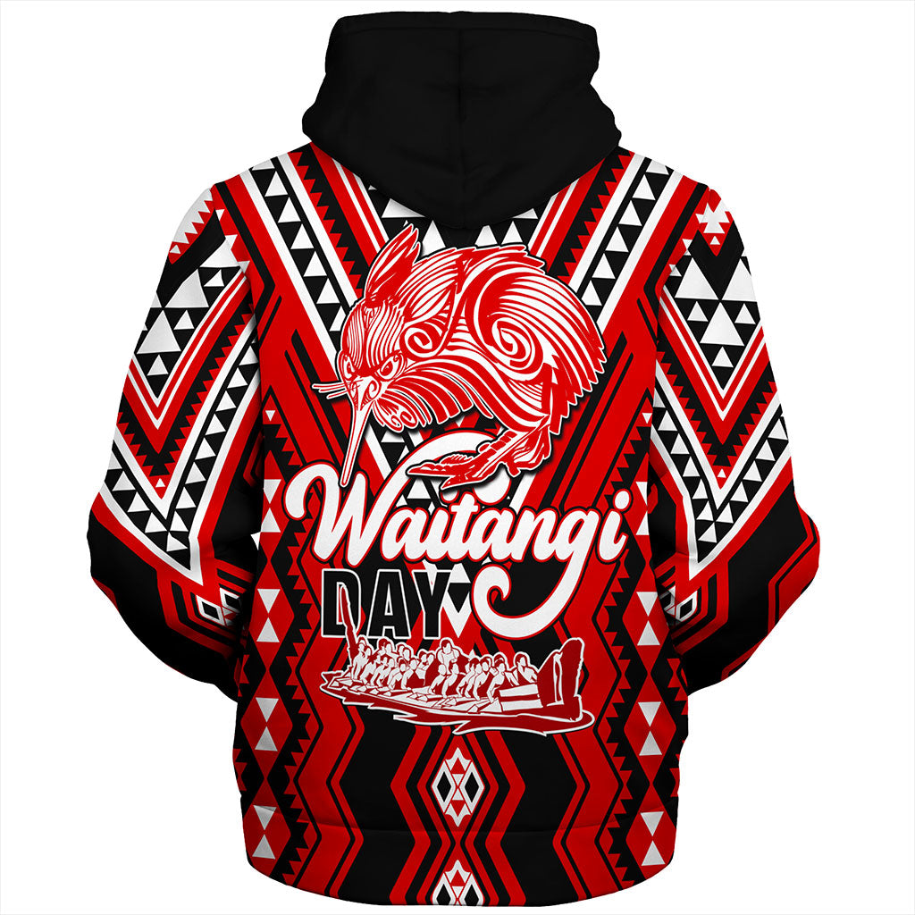 New Zealand Sherpa Hoodie Waitangi Day Kiwi Bird Pattern Fabric