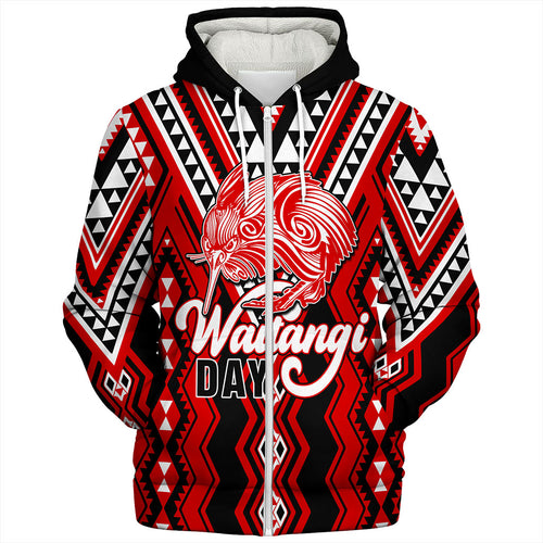 New Zealand Sherpa Hoodie Waitangi Day Kiwi Bird Pattern Fabric
