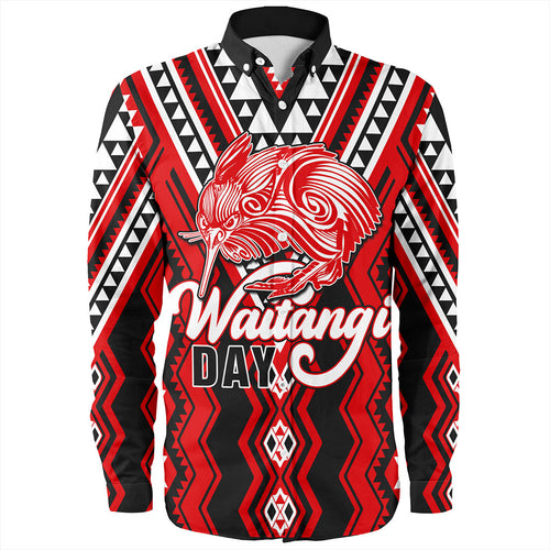 New Zealand Long Sleeve Shirt Waitangi Day Kiwi Bird Pattern Fabric