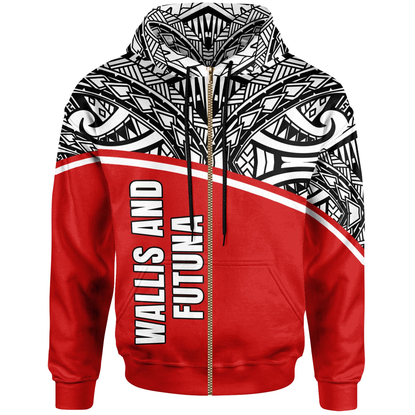 Wallis And Futuna All Over Hoodie - Polynesian Curve Style