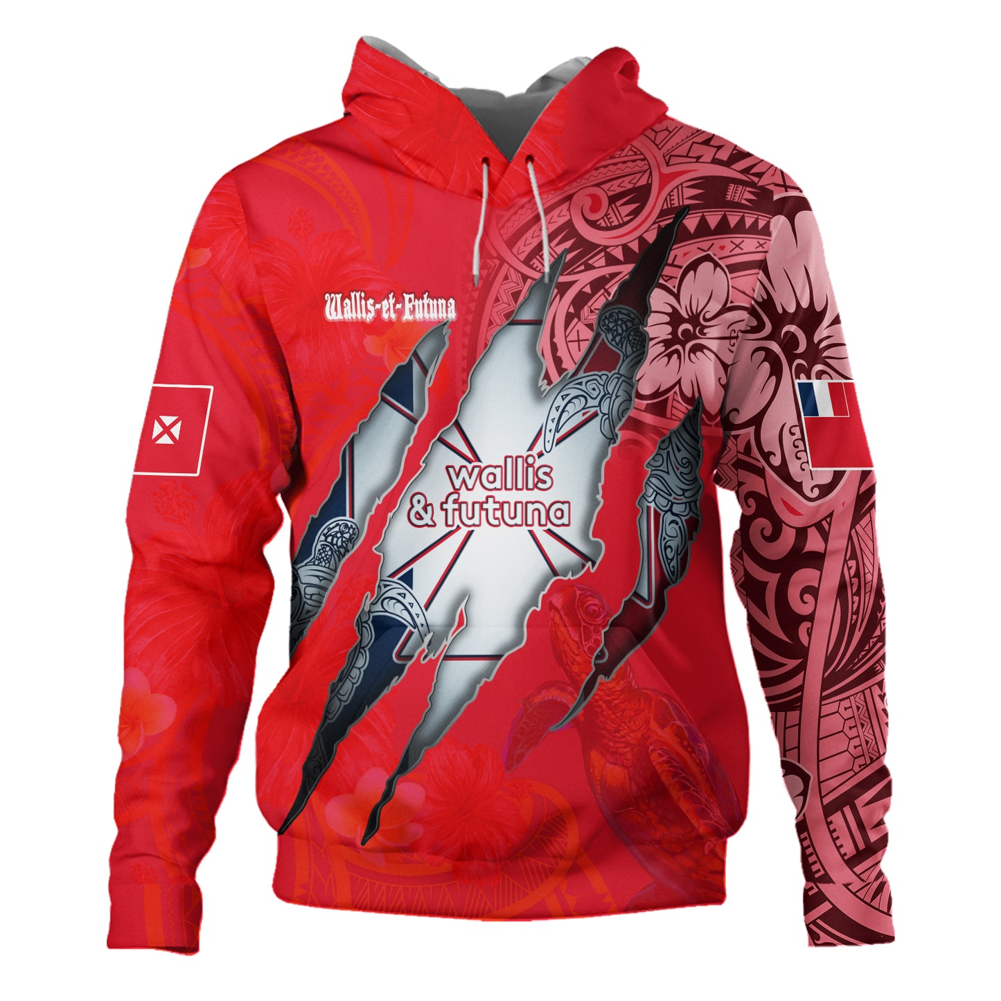 Wallis And Futuna Hoodie Custom Wallisian Futunan Blood Inside Me Polynesian Sleeve Tattoo Tropical Red