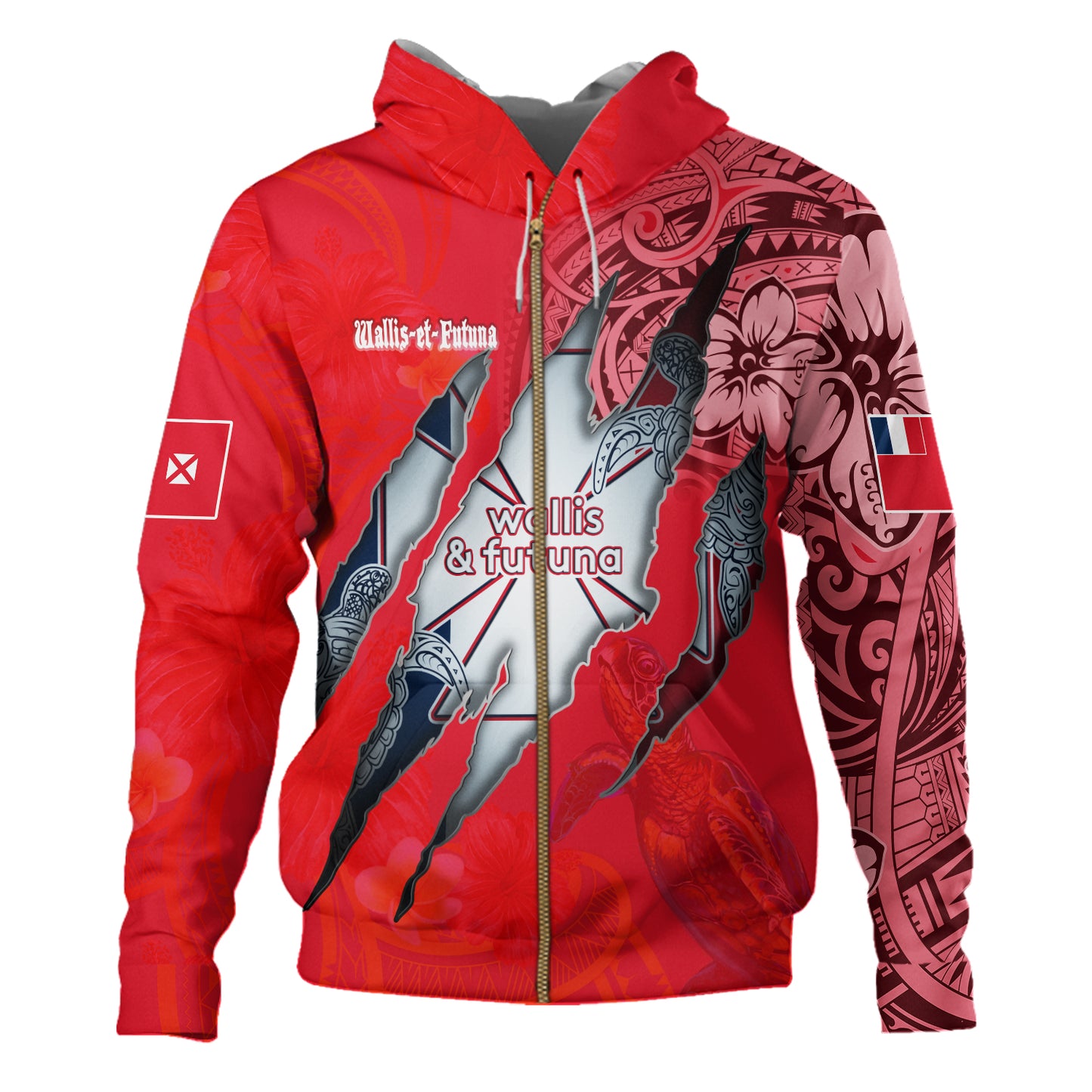 Wallis And Futuna Hoodie Custom Wallisian Futunan Blood Inside Me Polynesian Sleeve Tattoo Tropical Red