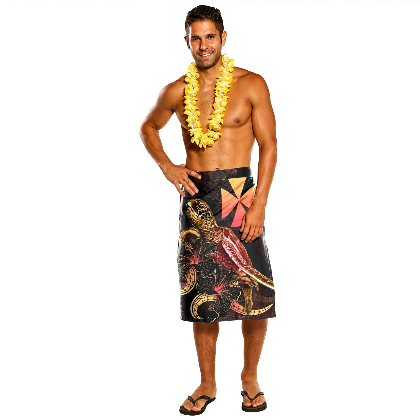 Wallis and Futuna Lavalava - Custom Wallis and Futuna Coat Of Arms With Turtle Blooming Hibiscus Gold