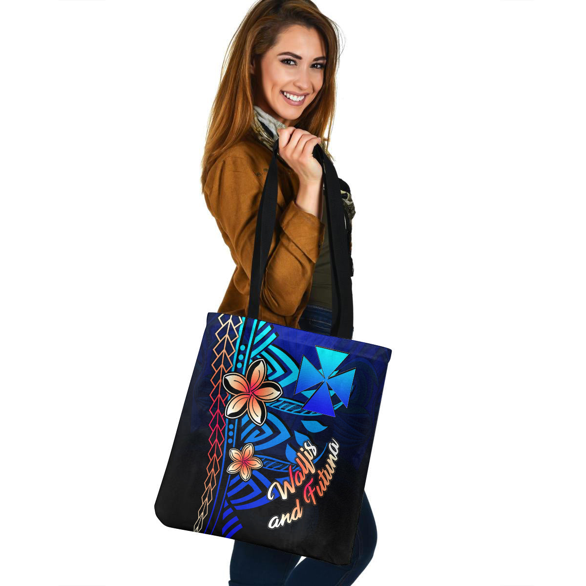 Wallis and Futuna Custom Personalised Tote Bag Blue Vintage Tribal Mountain