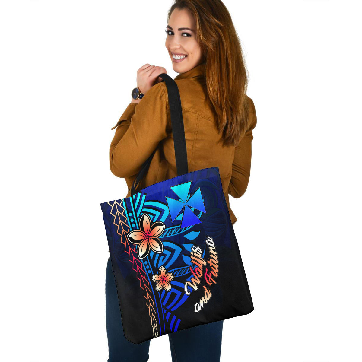 Wallis and Futuna Custom Personalised Tote Bag Blue Vintage Tribal Mountain
