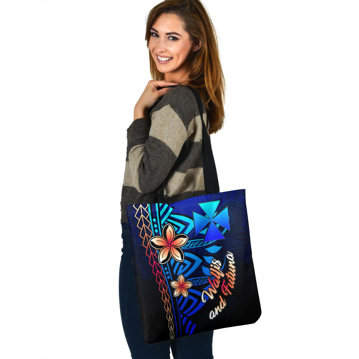 Wallis and Futuna Custom Personalised Tote Bag Blue Vintage Tribal Mountain