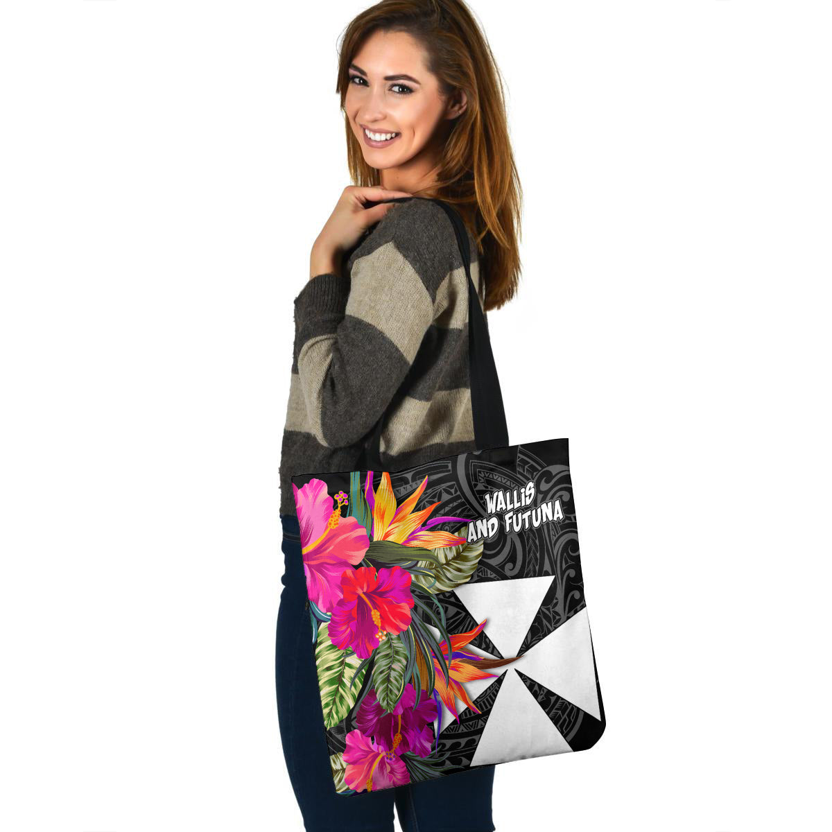 Wallis and Futuna Custom Personalised Tote Bag Polynesian Hibiscus Pattern