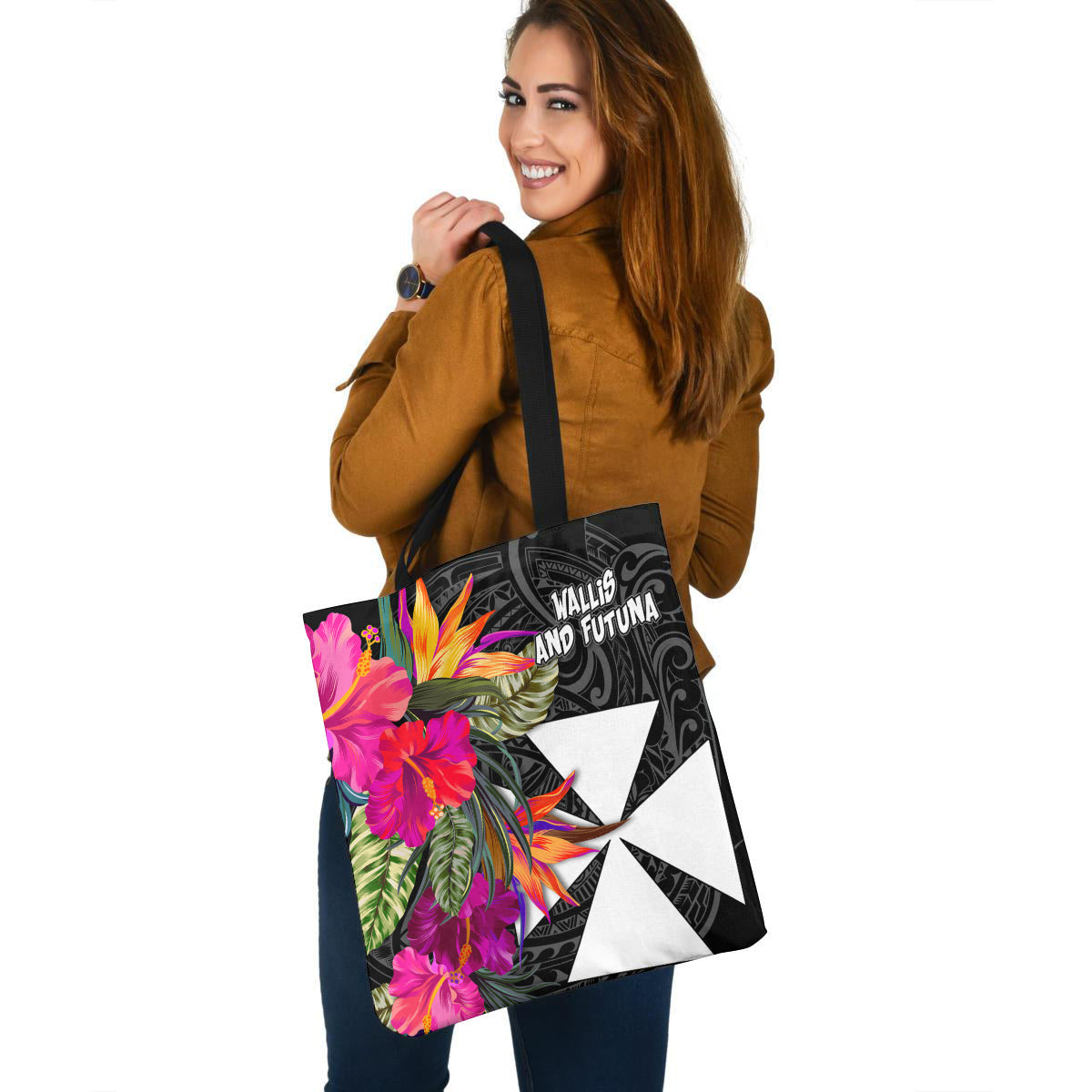 Wallis and Futuna Custom Personalised Tote Bag Polynesian Hibiscus Pattern
