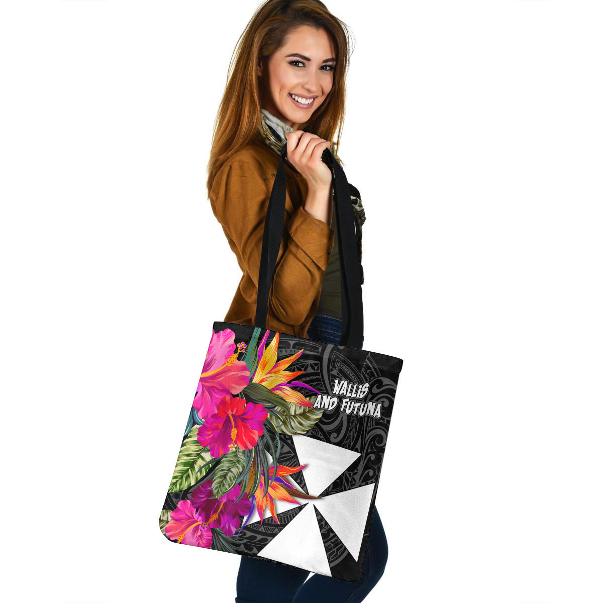 Wallis and Futuna Custom Personalised Tote Bag Polynesian Hibiscus Pattern