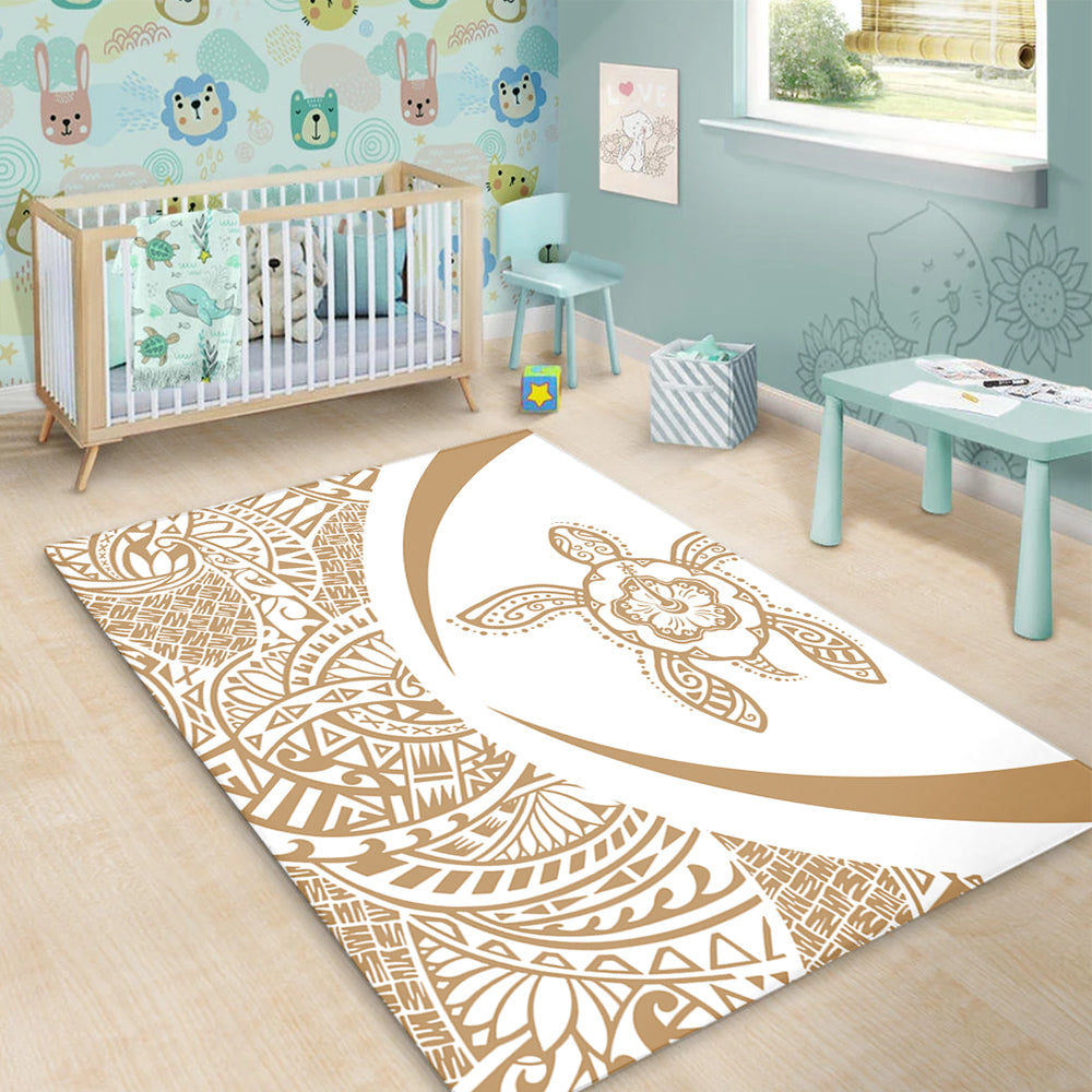 Hawaii Area Rug Turtle Hibiscus Lauhala White Gold Circle
