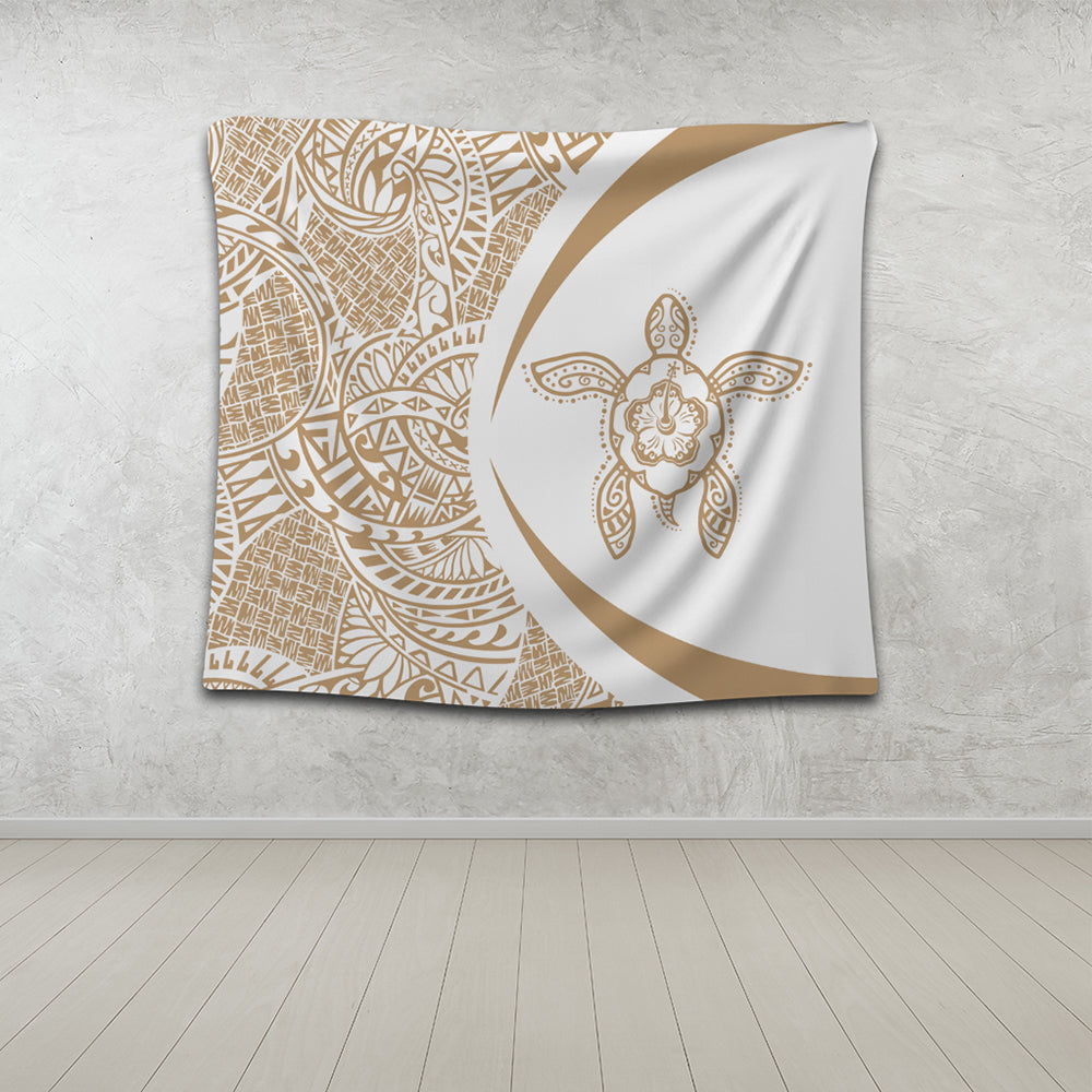 Hawaii Tapestry Turtle Hibiscus Lauhala White Gold Circle