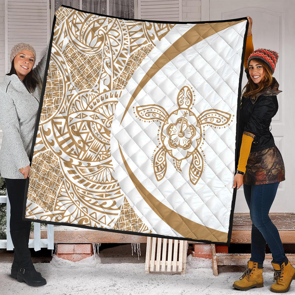 Hawaii Premium Quilt Turtle Hibiscus Lauhala White Gold Circle