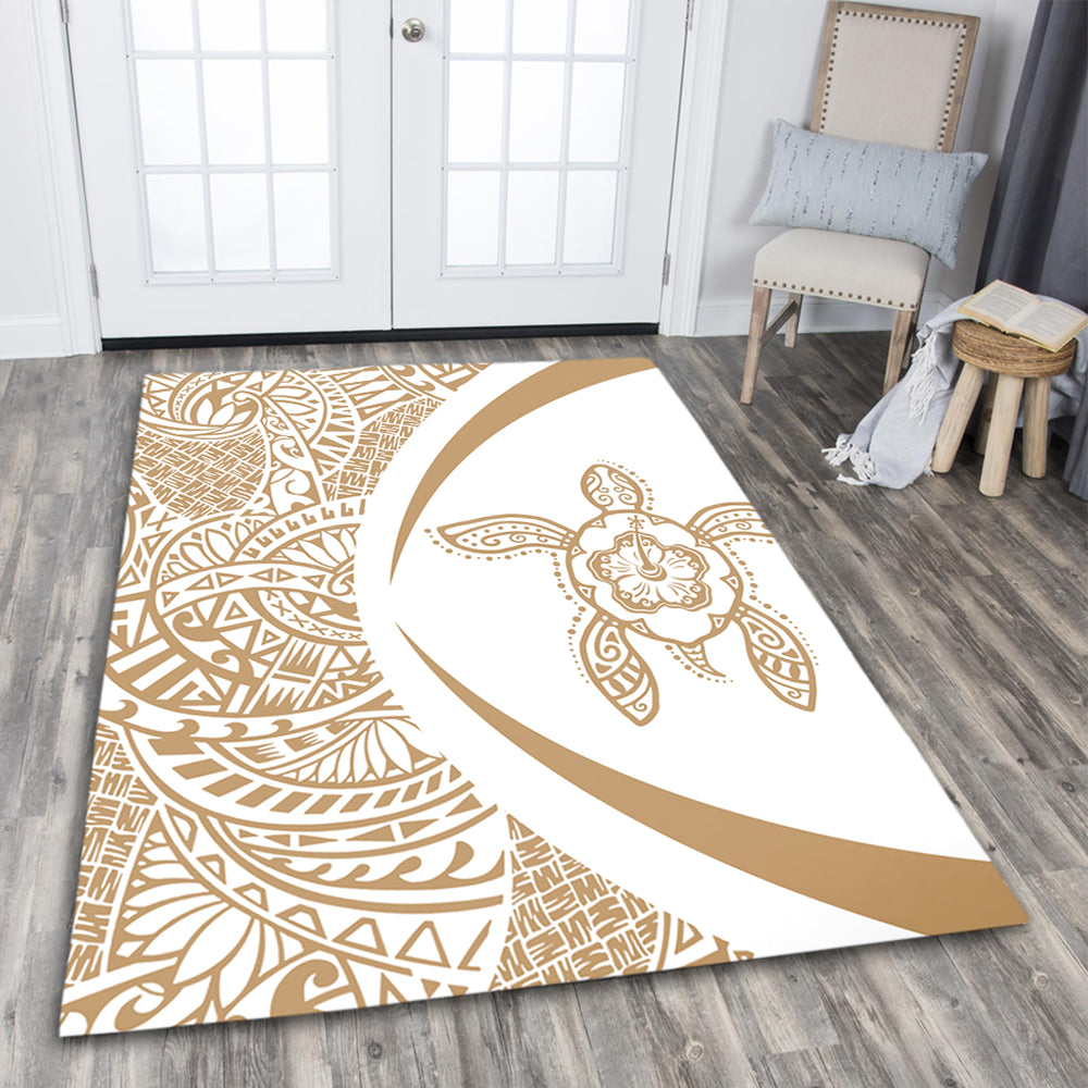 Hawaii Area Rug Turtle Hibiscus Lauhala White Gold Circle