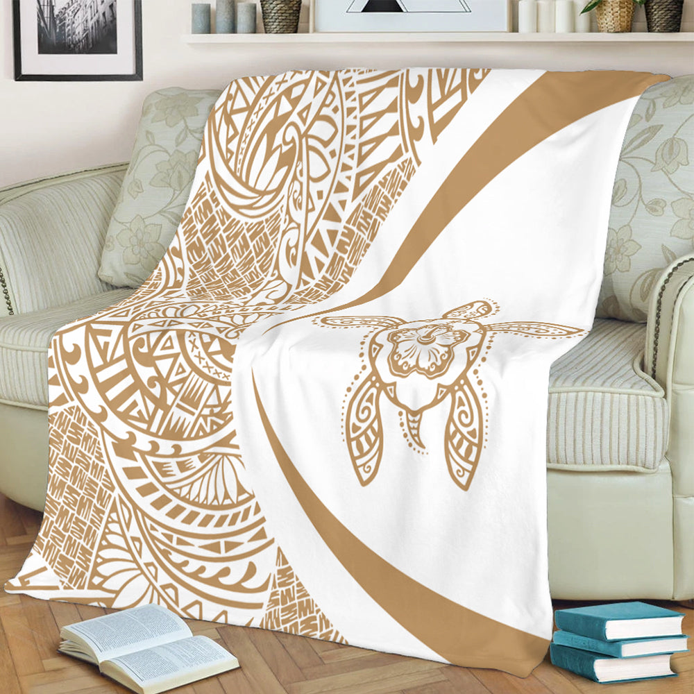 Hawaii Premium Blanket Turtle Hibiscus Lauhala White Gold Circle