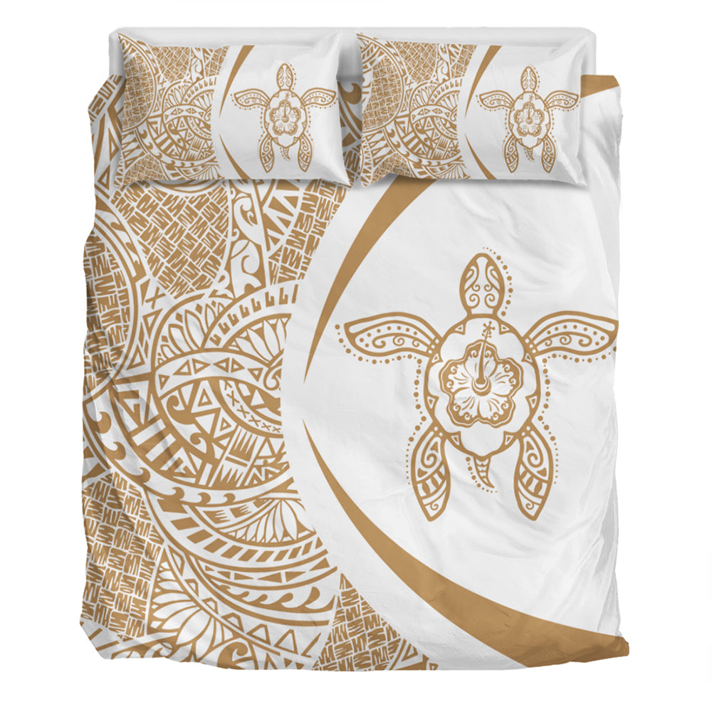 Hawaii Bedding Set Turtle Hibiscus Lauhala White Gold Circle