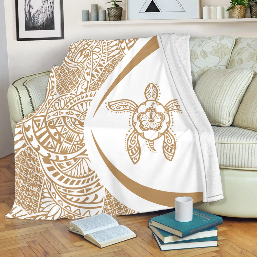 Hawaii Premium Blanket Turtle Hibiscus Lauhala White Gold Circle