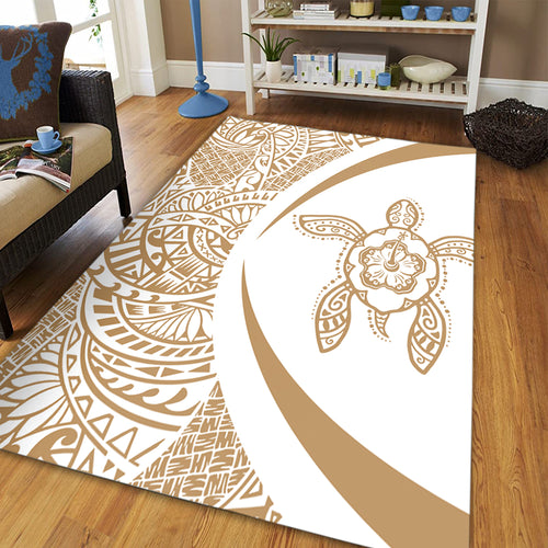 Hawaii Area Rug Turtle Hibiscus Lauhala White Gold Circle