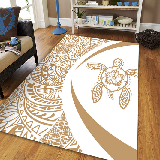 Hawaii Area Rug Turtle Hibiscus Lauhala White Gold Circle