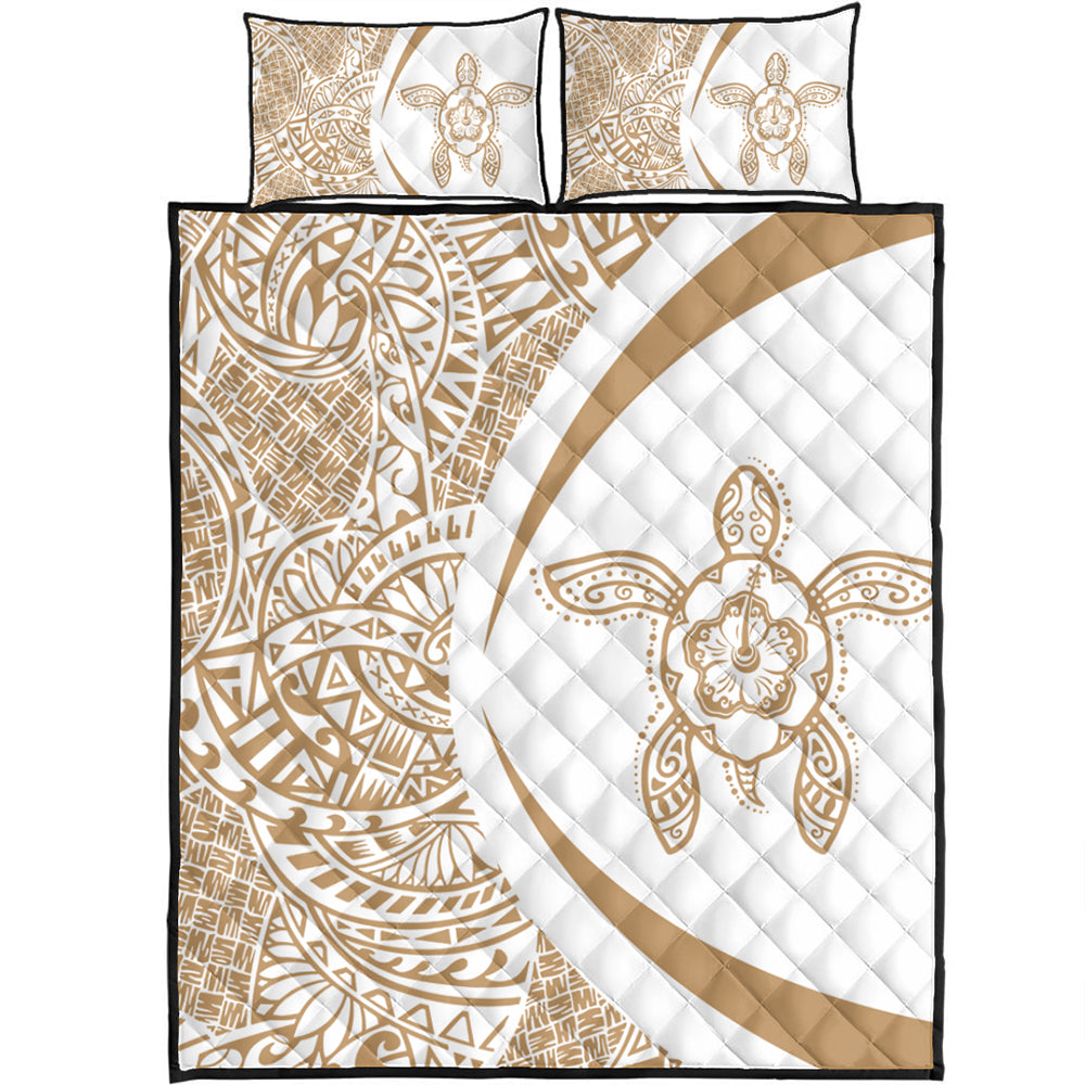 Hawaii Quilt Bed Set Turtle Hibiscus Lauhala White Gold Circle