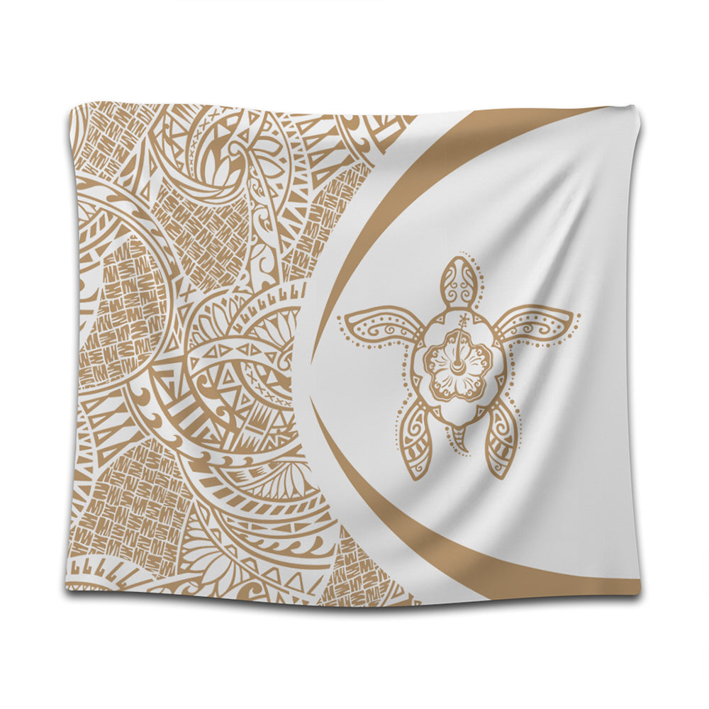 Hawaii Tapestry Turtle Hibiscus Lauhala White Gold Circle