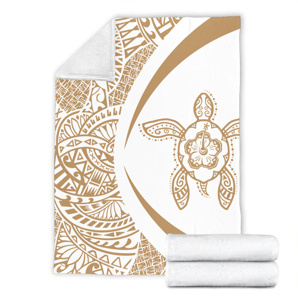 Hawaii Premium Blanket Turtle Hibiscus Lauhala White Gold Circle