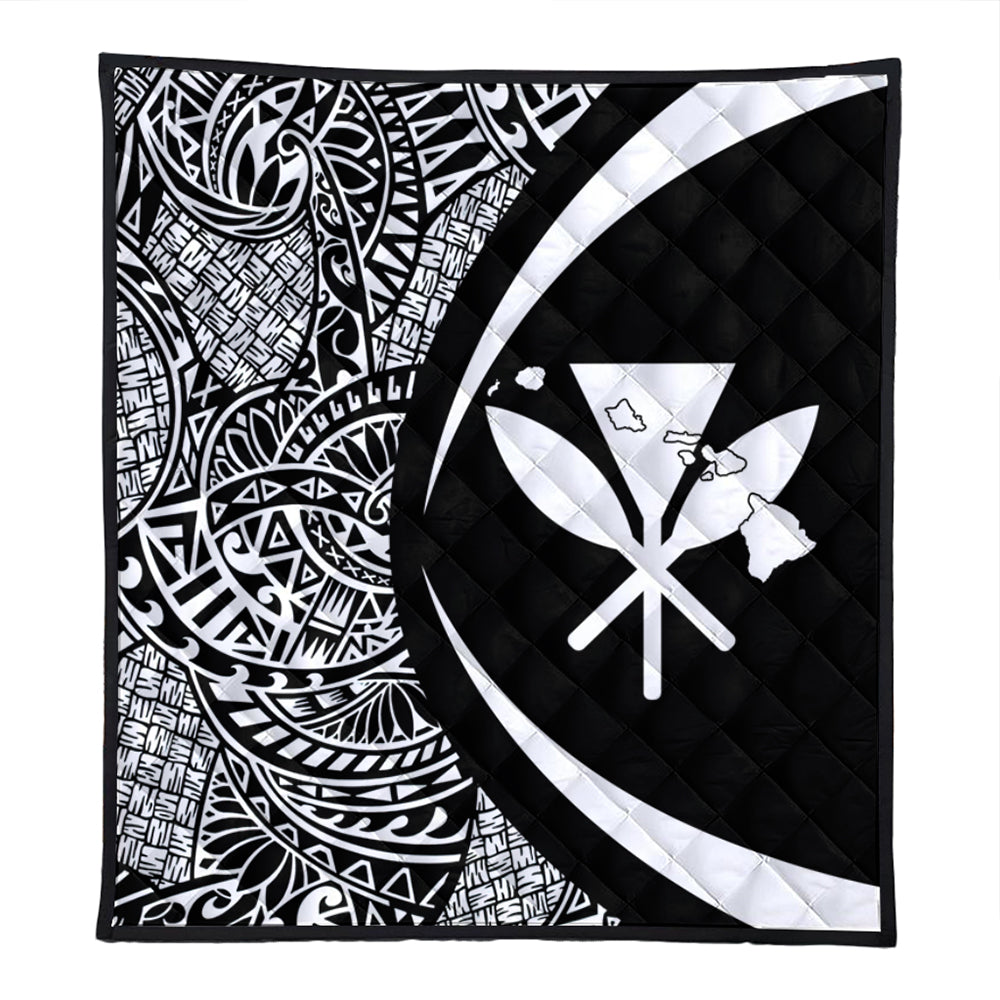 Hawaii Premium Quilt Kanaka Maoli Hawaiian Map Lauhala White Circle