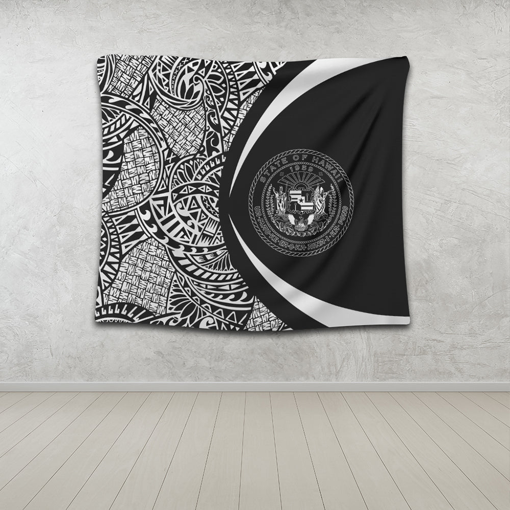 Hawaii Tapestry Coat Of Arm Lauhala White Circle