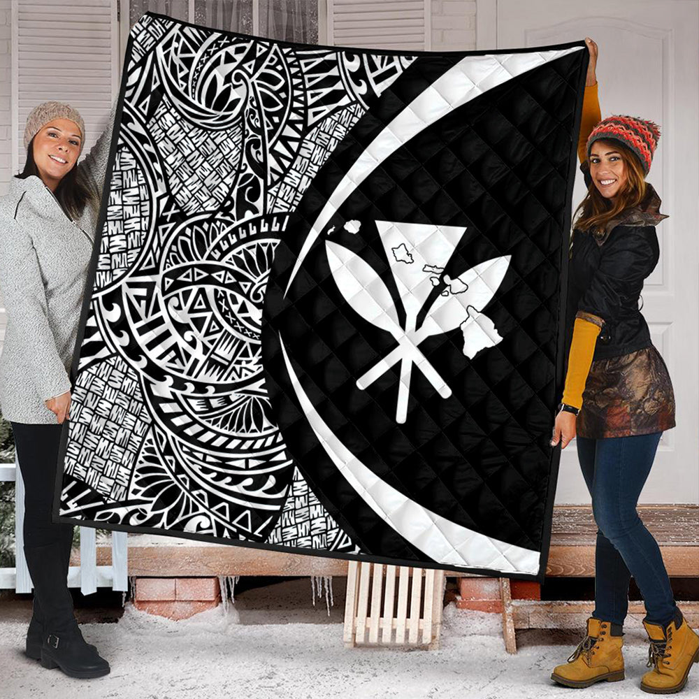 Hawaii Premium Quilt Kanaka Maoli Hawaiian Map Lauhala White Circle