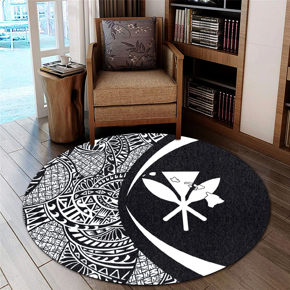 Hawaii Round Rug Kanaka Maoli Hawaiian Map Lauhala White Circle