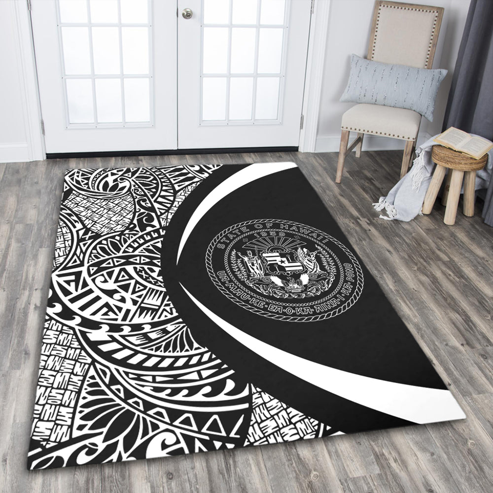 Hawaii Area Rug Coat Of Arm Lauhala White Circle