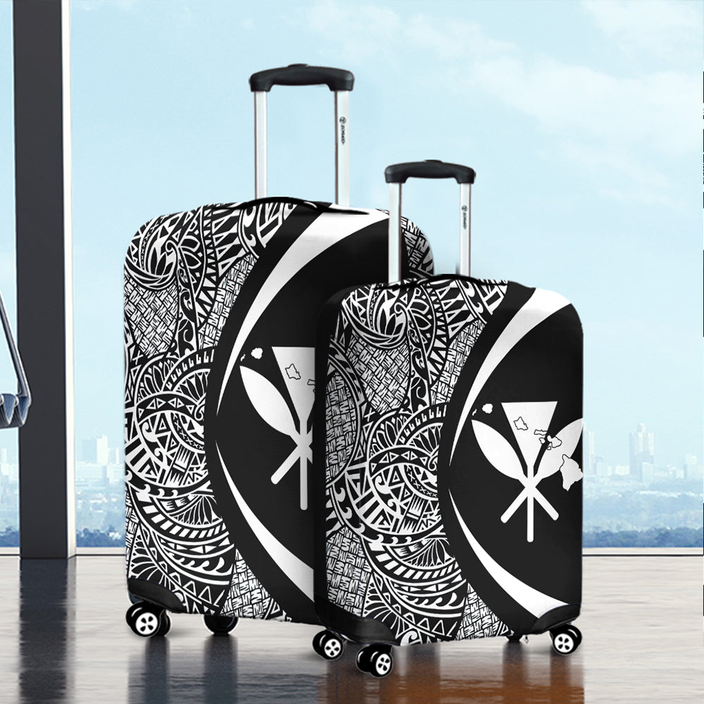 Hawaii Luggage Cover Kanaka Maoli Hawaiian Map Lauhala White Circle
